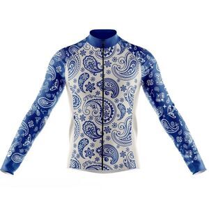Frelsi Blue Serenity Men's Long Sleeve Cycling Jersey Size XL Blue White Paisley